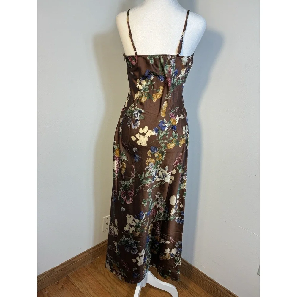 Good Luck Gem Slip Maxi Dress With Black Lace Sz M Brown Floral Y2K Dark Fairy - Picture 4 of 12